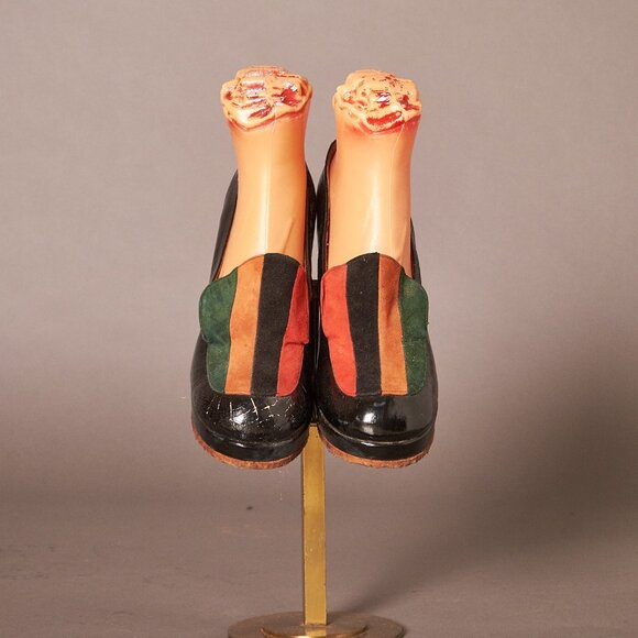 1970s Chunks Platform Suede Strip Loafer Heels - Picture 2 of 14